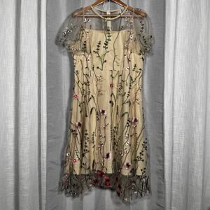Chic Embroidered Cream Dress Size XXL FairyCore Romantic Coachella Cottage
